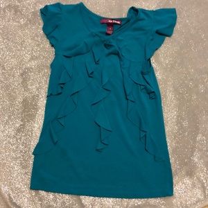 Teal girls ruffle shirt